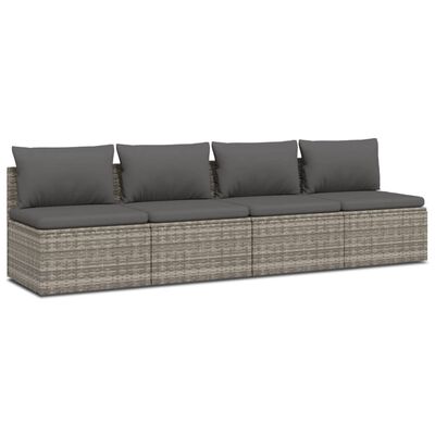 vidaXL 4 Piece Garden Lounge Set with Cushions Grey Poly Rattan