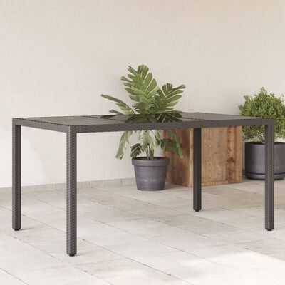 vidaXL Garden Table 150x90x75 cm Tempered Glass and Poly Rattan Black