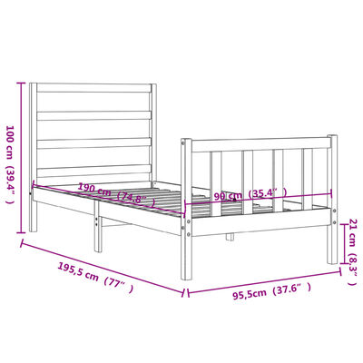 vidaXL Bed Frame without Mattress 90x190 cm Single Solid Wood Pine