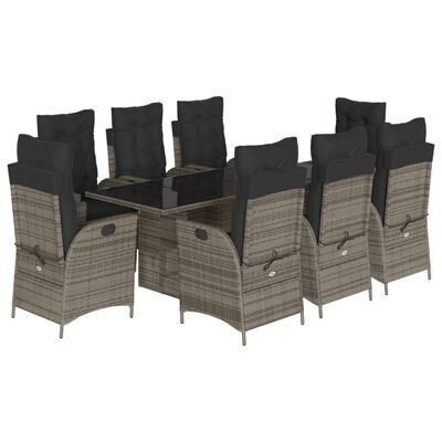 vidaXL 9 Piece Garden Dining Set with Cushions Grey Poly Rattan