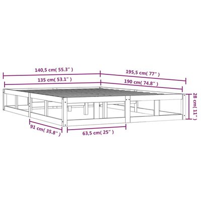 vidaXL Bed Frame without Mattress Honey Brown 135x190 cm Double Solid Wood