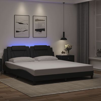 vidaXL Bed Frame with LED without Mattress Black 183x203 cm King