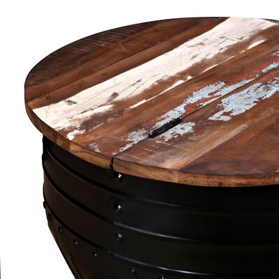 vidaXL Coffee Table Solid Reclaimed Wood Black Barrel Shape