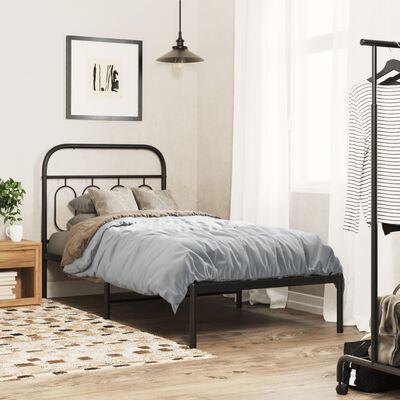 vidaXL Metal Bed Frame without Mattress with Headboard Black 90x190 cm Single