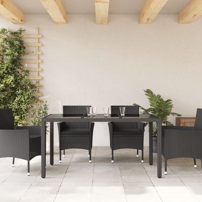 vidaXL Garden Table 150x90x75 cm Tempered Glass and Poly Rattan Black