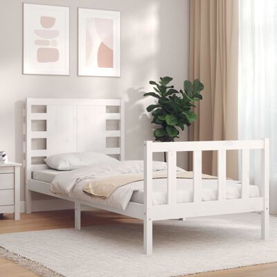 vidaXL Bed Frame without Mattress White Single Solid Wood Pine