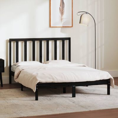 vidaXL Bed Frame without Mattress Black 135x190 cm Double Solid Wood Pine