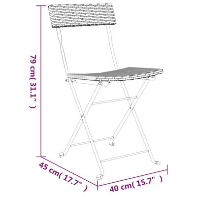 vidaXL 3 Piece Folding Bistro Set Brown Poly Rattan