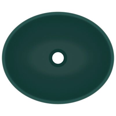 vidaXL Luxury Basin Oval-shaped Matt Dark Green 40x33 cm Ceramic