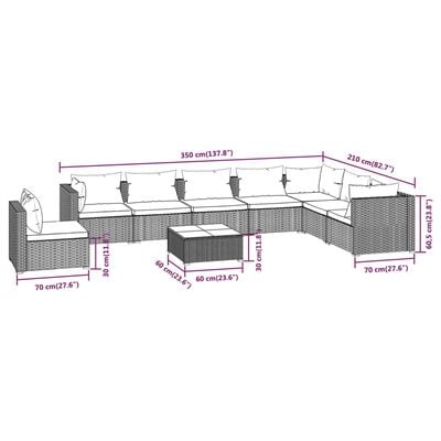 vidaXL 9 Piece Garden Lounge Set with Cushions Poly Rattan Grey