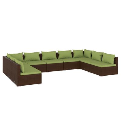 vidaXL 9 Piece Garden Lounge Set with Cushions Poly Rattan Brown