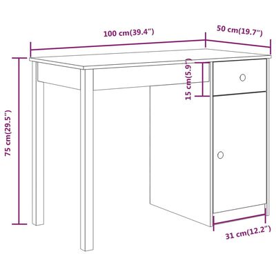 vidaXL Desk White 100x50x75 cm Solid Wood Pine