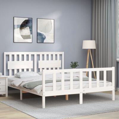 vidaXL Bed Frame without Mattress White King Size Solid Wood Pine