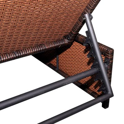 vidaXL Reclining Garden Chairs 2 pcs with Table Brown Poly Rattan