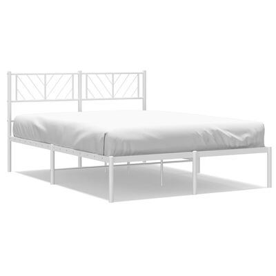 vidaXL Metal Bed Frame without Mattress with Headboard White 150x200 cm King Size