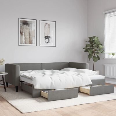 vidaXL Daybed with Trundle&Drawers without Mattress Dark Grey 90x190 cm