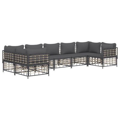 vidaXL 7 Piece Garden Lounge Set with Cushions Anthracite Poly Rattan