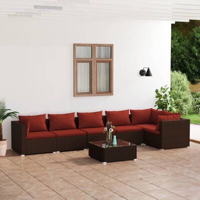 vidaXL 7 Piece Garden Lounge Set with Cushions Poly Rattan Brown