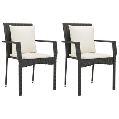 vidaXL 3 Piece Garden Dining Set with Cushions Black Poly Rattan