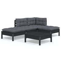 vidaXL 5 Piece Garden Lounge Set with Cushions Black Pinewood