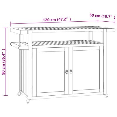 vidaXL Bar Cart 120x50x90 cm Solid Wood Teak