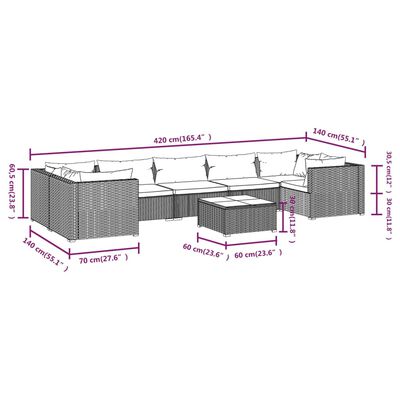 vidaXL 8 Piece Garden Lounge Set with Cushions Poly Rattan Brown