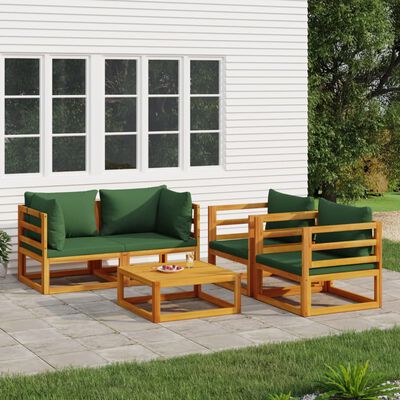 vidaXL 5 Piece Garden Lounge Set with Green Cushions Solid Wood