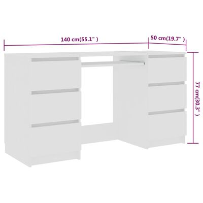 vidaXL Writing Desk White 140x50x77 cm Engineered Wood