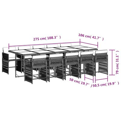 vidaXL 11 Piece Garden Dining Set with Cushions Black Poly Rattan