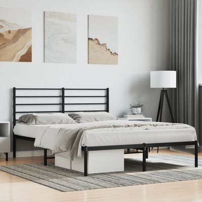 vidaXL Metal Bed Frame without Mattress with Headboard Black 135x190 cm Double