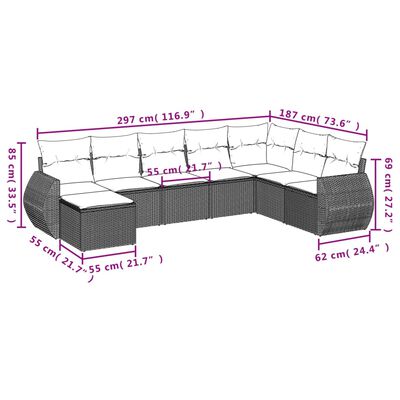 vidaXL 8 Piece Garden Sofa Set with Cushions Black Poly Rattan