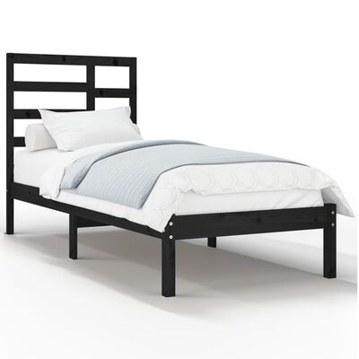 vidaXL Bed Frame without Mattress Black Solid Wood 90X190 cm Single