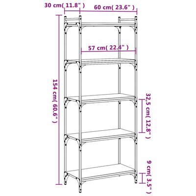 vidaXL Bookcase 5-Tier Black 60x30x154 cm Engineered Wood