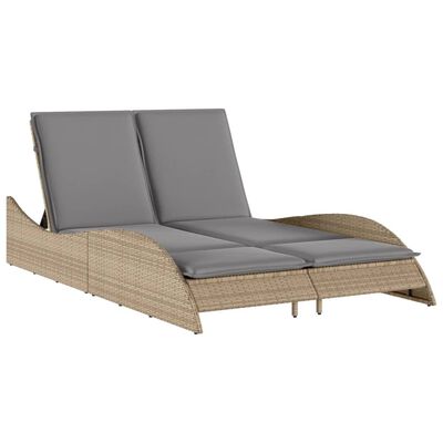 vidaXL Sun Lounger with Cushions Beige 114x205x73 cm Poly Rattan