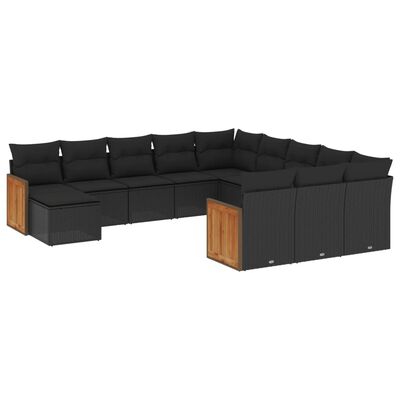 vidaXL 12 Piece Garden Sofa Set with Cushions Black Poly Rattan