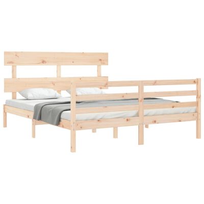 vidaXL Bed Frame with Headboard King Size Solid Wood