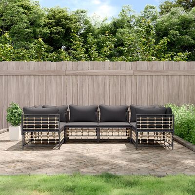 vidaXL 6 Piece Garden Lounge Set with Cushions Anthracite Poly Rattan