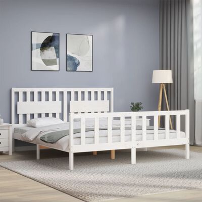 vidaXL Bed Frame with Headboard White Super King Size Solid Wood