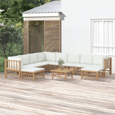 vidaXL 11 Piece Garden Lounge Set with Cream White Cushions Bamboo