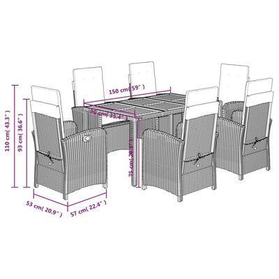 vidaXL 7 Piece Garden Dining Set with Cushions Grey Poly Rattan