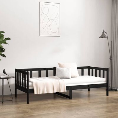 vidaXL Day Bed without Mattress Black 90x190 cm Single Solid Wood Pine