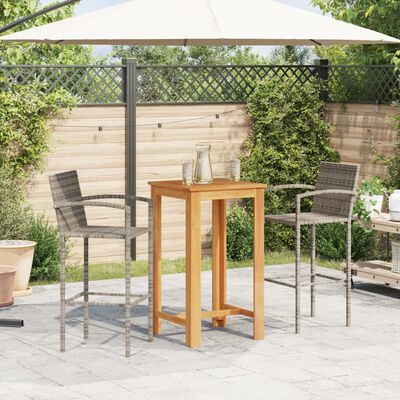 vidaXL 3 Piece Garden Bar Set Grey Solid Wood Acacia and Poly Rattan