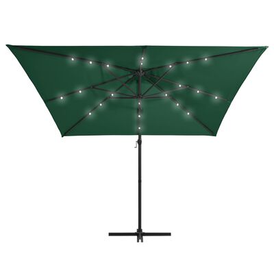 vidaXL Cantilever Garden Parasol with LED lights and Steel Pole 250x250 cm Green