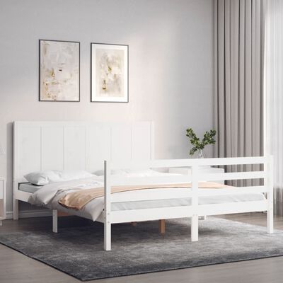 vidaXL Bed Frame without Mattress White King Size Solid Wood