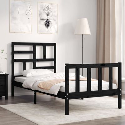 vidaXL Bed Frame without Mattress Black Single Solid Wood Pine