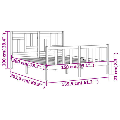 vidaXL Bed Frame without Mattress White King Size Solid Wood Pine