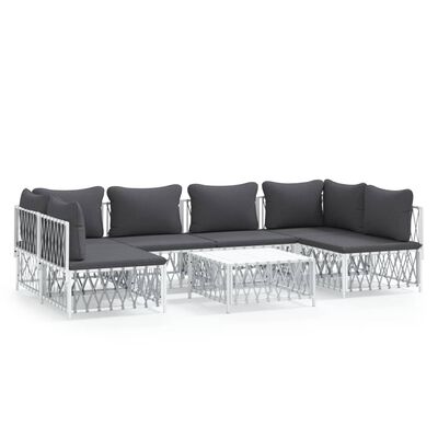 vidaXL 7 Piece Garden Lounge Set with Cushions White Steel