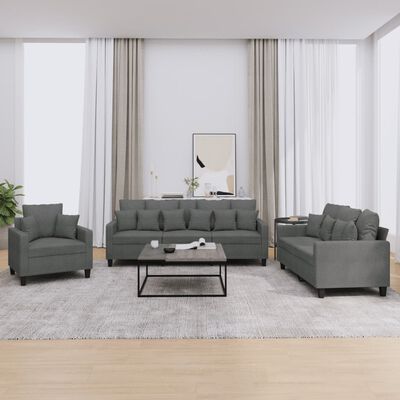 vidaXL 3 Piece Sofa Set with Pillows Dark Grey Fabric