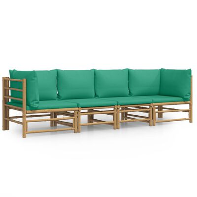 vidaXL 4 Piece Garden Lounge Set with Green Cushions Bamboo