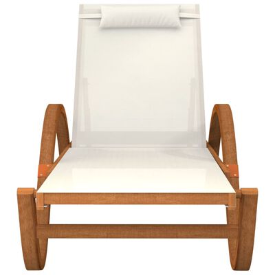 vidaXL Sun Lounger with Pillow White Textilene and Solid Wood Poplar